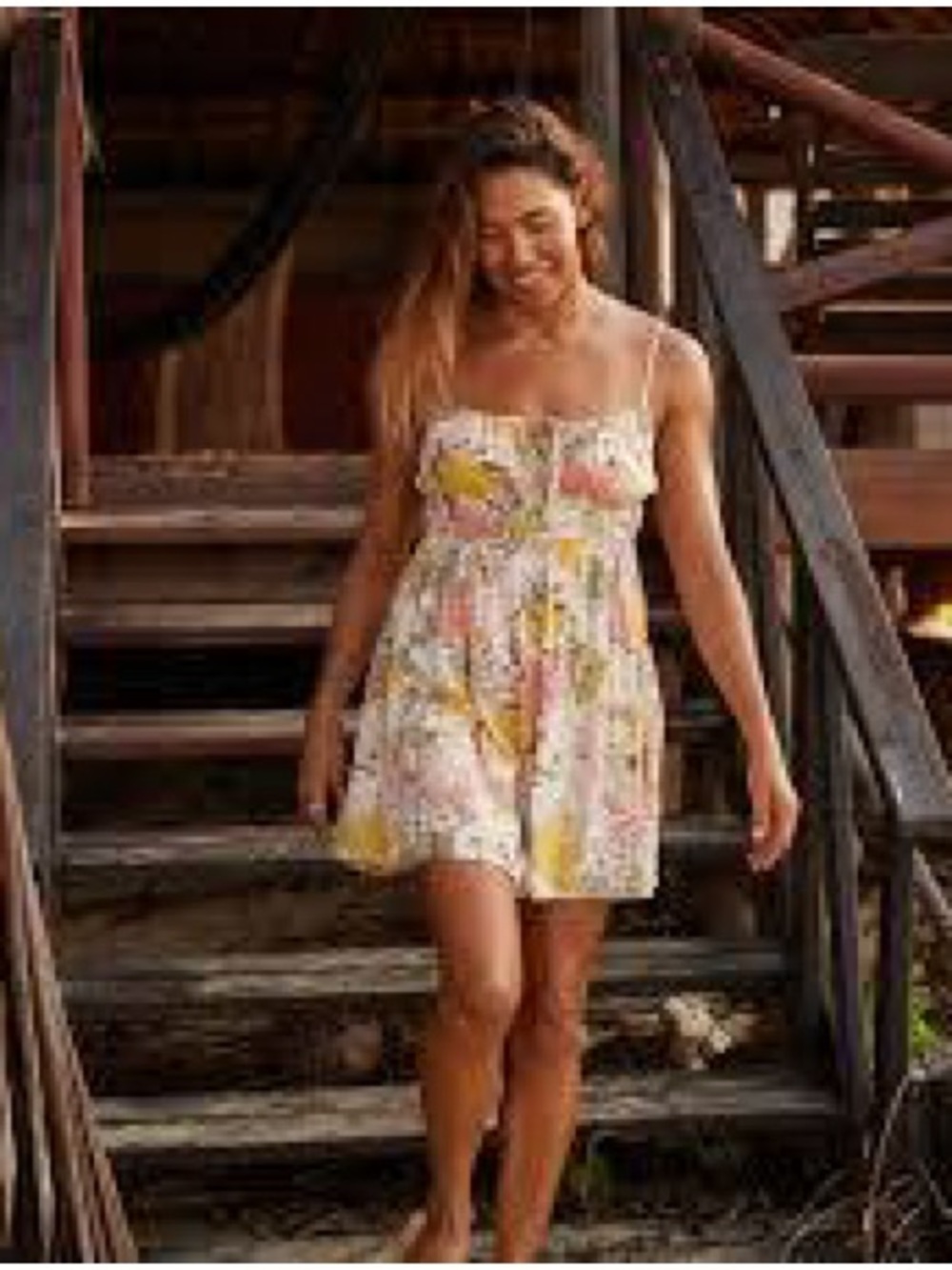Roxy LA VIDA Floral  Mini Dress in Pink, Yellow & Cream SIZE MEDIUM - Picture 4 of 9